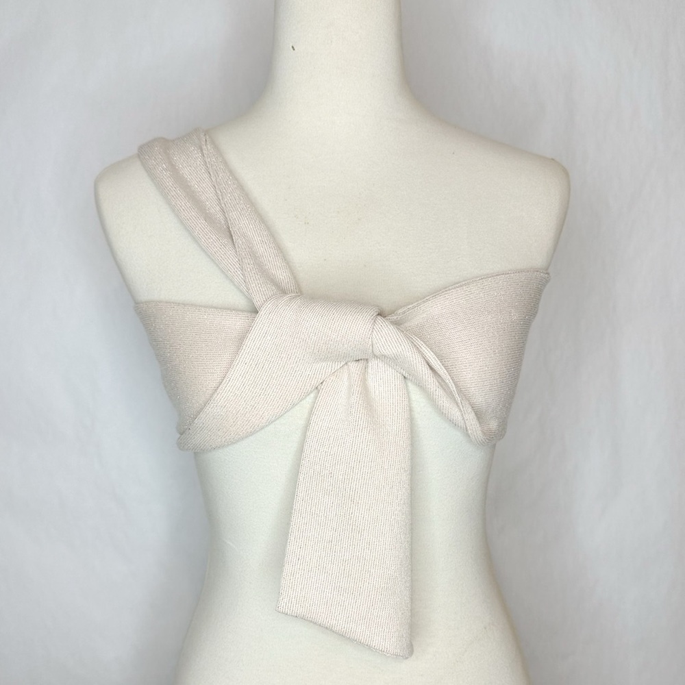 Princess Polly Simi Top Pink Shimmer Glittery Bow Cropped Coquette Size 6 - Picture 8 of 13